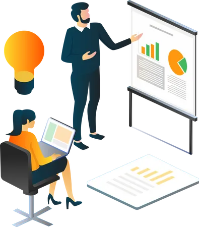 Businessman presenting analysis to fellow employee  Illustration