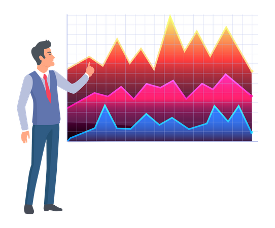 Businessman presenting analytics chart  Illustration