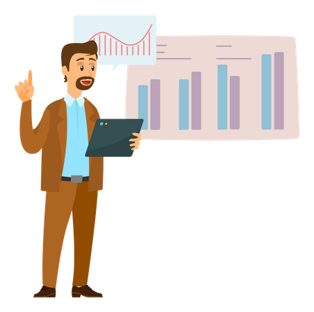 Businessman presenting analytics presentation  Illustration