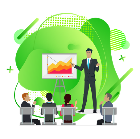 Businessman presenting statistics to team  Illustration