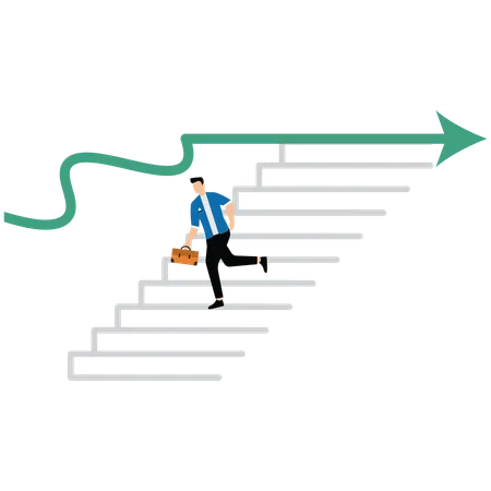 Businessman stepping down stair from graph that stop growing  Illustration