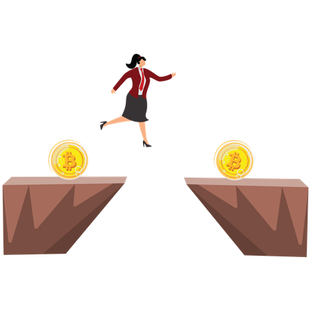 Businesswoman jumping Bitcoin  Illustration