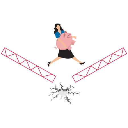 Businesswoman jumping financial hurdles  Illustration