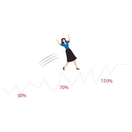 Businesswoman jumping over rise graph  Illustration