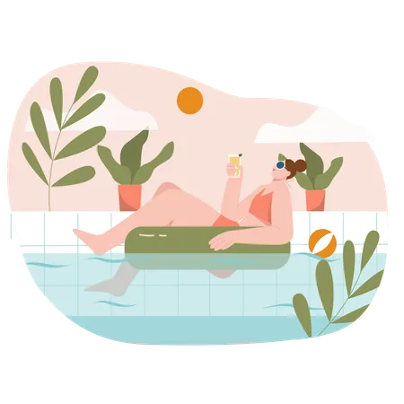 Chica en la piscina  Ilustración