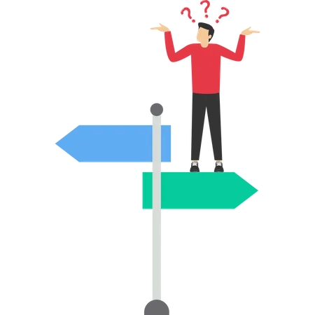 Choice decision making as two separate path options for businessman to choose  Illustration