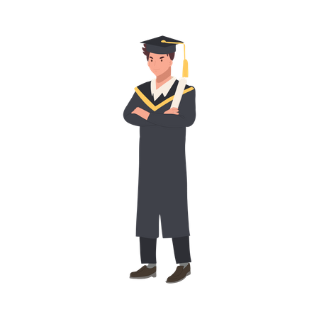 Confident Graduate in Cap and Gown  Illustration