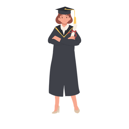 Confident Graduate in Cap and Gown  Illustration