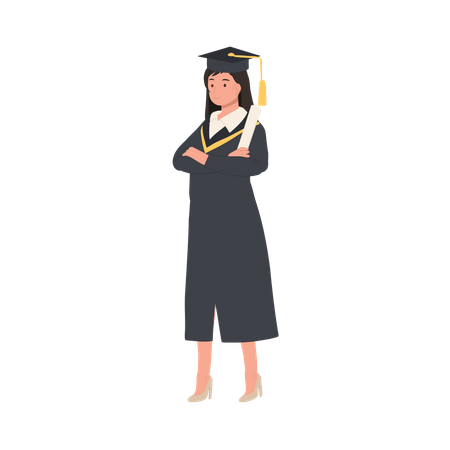 Confident Graduate in Cap and Gown  Illustration