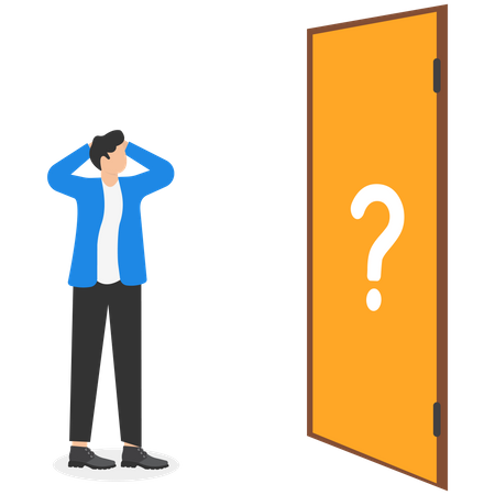 Confused Businessman Standing In Front Of A Closed Door  Illustration