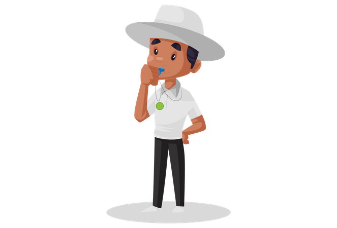 Cricket umpire blowing whistle  Illustration