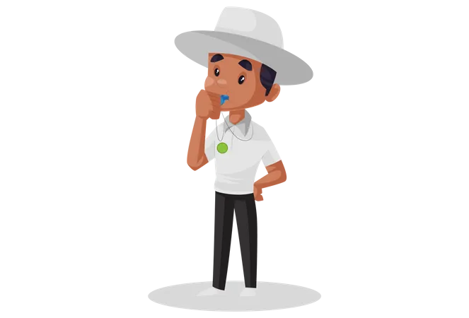 Cricket umpire blowing whistle  Illustration