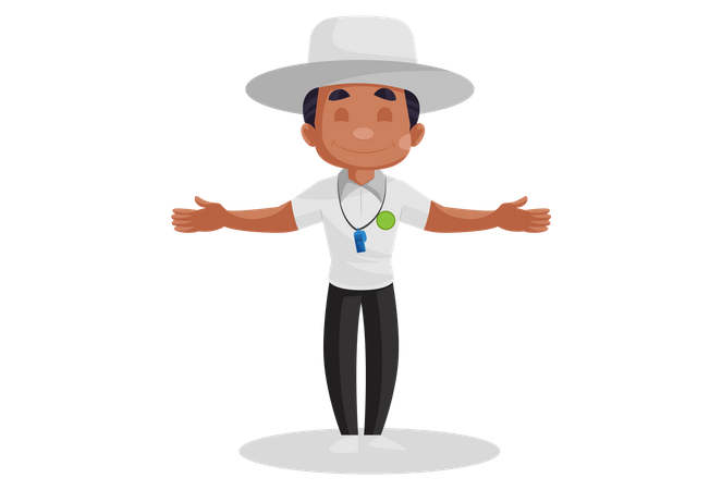 Cricket umpire showing wide ball signal  Illustration