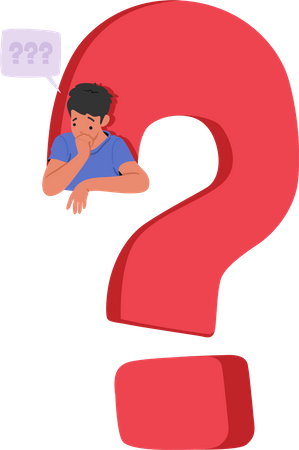 Curious Male With Speech Bubble Inside Of Huge Question Mark  Illustration