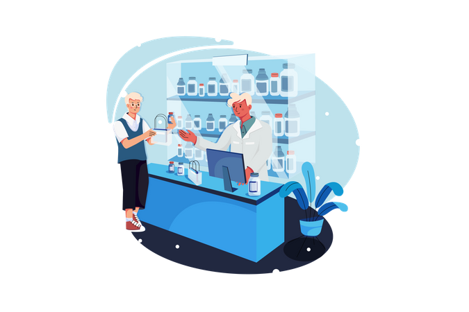 Customer purchasing medicine from pharmacy  Illustration