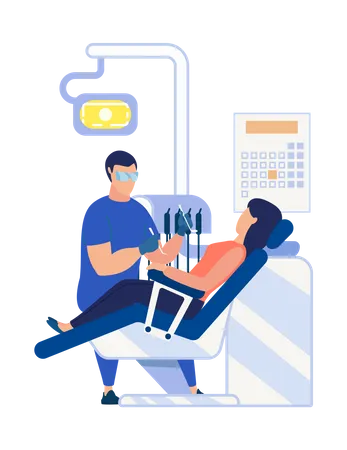 Dentist with dental tools checking teeth  Illustration