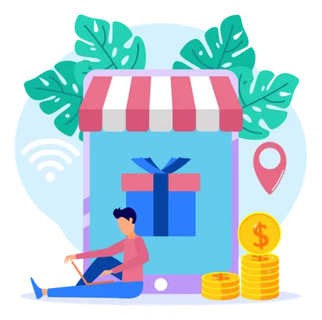 Digital Shopping App  Illustration