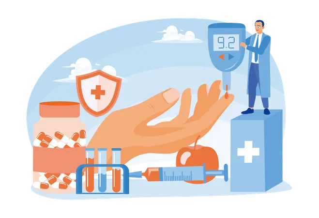 Doctor checks the patient's blood sugar levels  Illustration