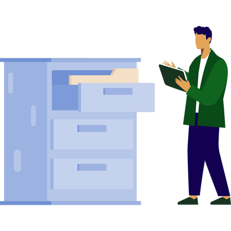 Employee pointing folders in drawer  Illustration