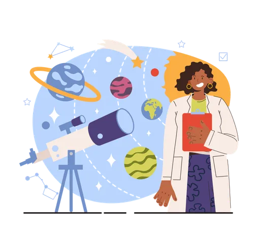 Female atmospheric and space scientist study  Illustration