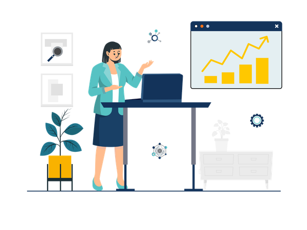 Female data scientist making growth presentation  Illustration