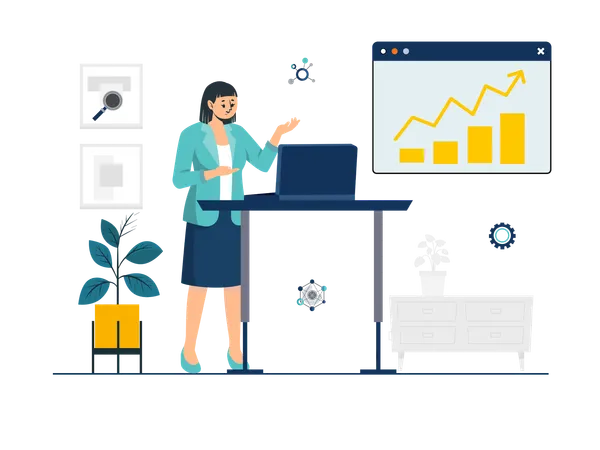 Female data scientist making growth presentation  Illustration