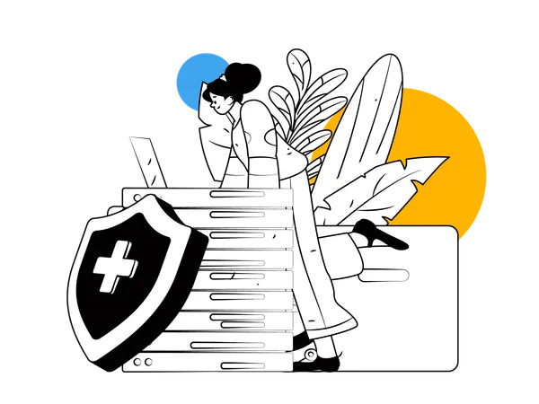 Female working on database security  Illustration