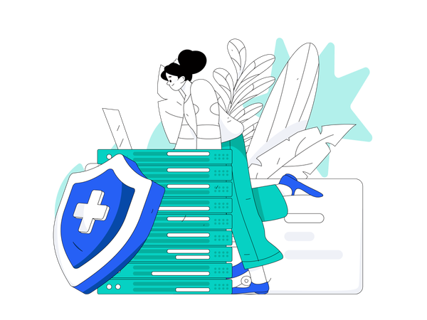 Female working on database security  Illustration