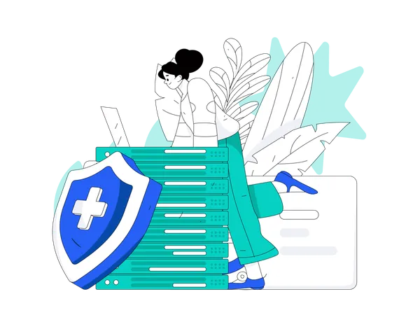 Female working on database security  Illustration