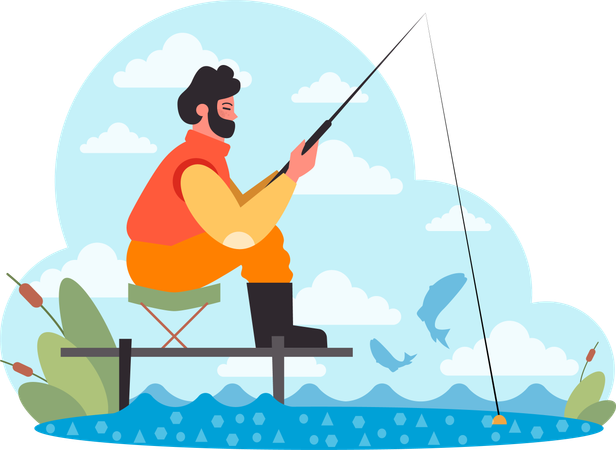 Fisherman catching fish  Illustration