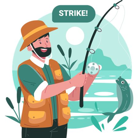 Fisherman holding fishing rode  Illustration