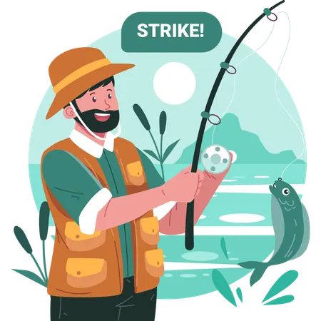 Fisherman holding fishing rode  Illustration