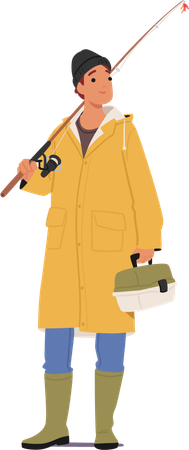 Fisherman Standing with Rod On Shoulder  Illustration