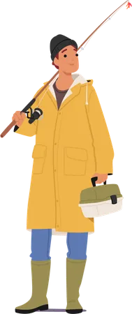 Fisherman Standing with Rod On Shoulder  Illustration