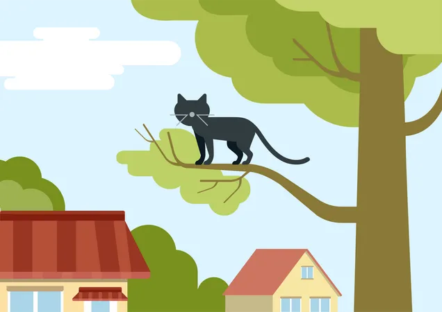 Gato na árvore  Ilustração