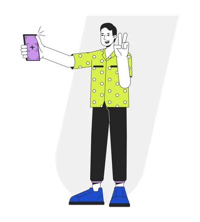 Generation z boy taking selfie  Illustration