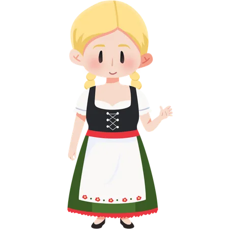 Germany  Dirndl dan Lederhosen girl  Illustration