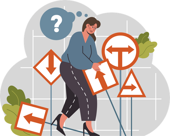 Girl confused for choosing right direction  Illustration