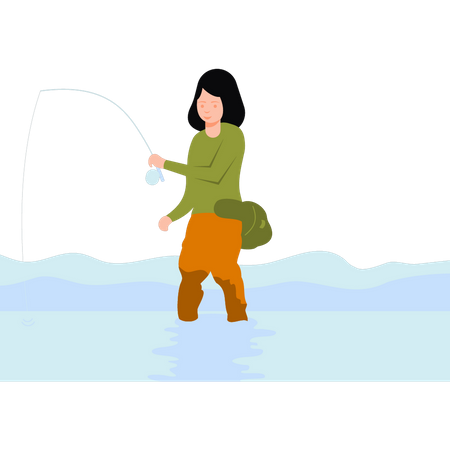 Girl is fishing  Illustration