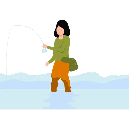 Girl is fishing  Illustration