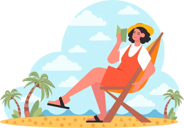 Girl is reading book on vacation  Illustration