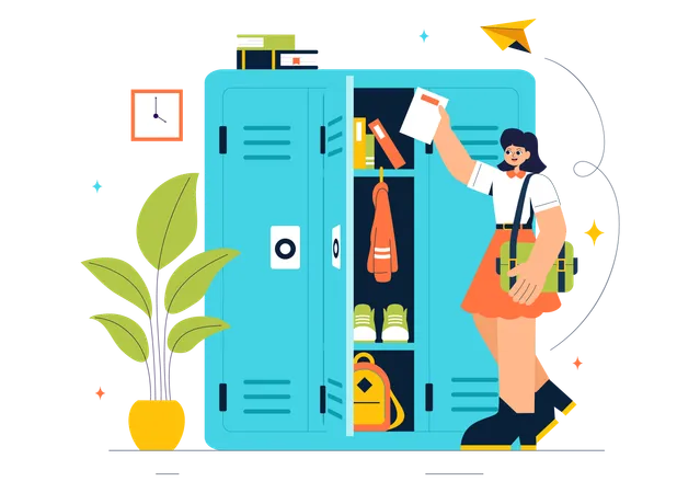 Girl keeping things in locker  Illustration