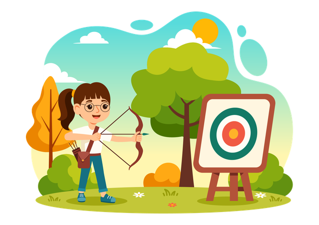 Girl plays archery game skillfully  Illustration