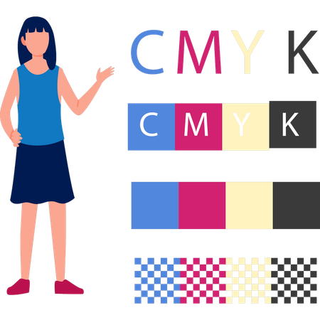 Girl pointing at CMYK  Illustration