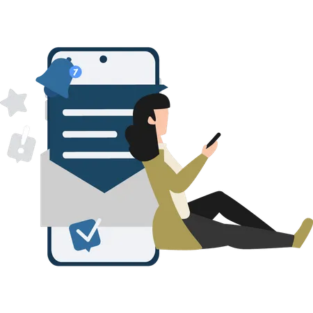 Girl receiving email notification  Illustration