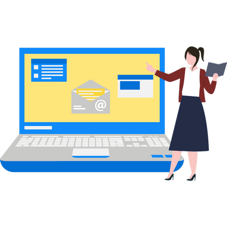 Girl sending mail online  Illustration