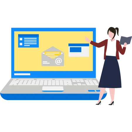 Girl sending mail online  Illustration