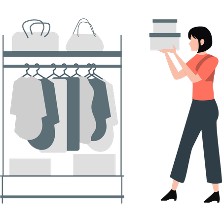 Girl setting the clothes in rack  Illustration