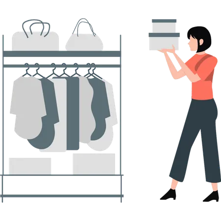 Girl setting the clothes in rack  Illustration