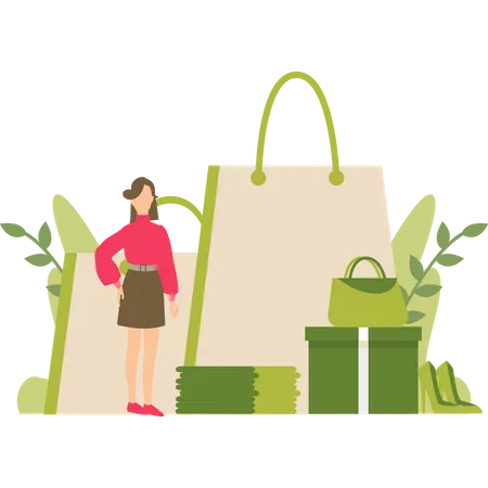 Girl standing with shopping bags  Illustration